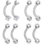16G 5/16 CZ Gem Internally Threaded Curved Eyebrow Ring Pack Set of 8