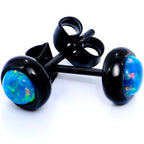 Green Synthetic Opal Black IP 316L Surgical Steel Stud Earrings