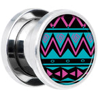 Pink Teal Tribal Print Steel Screw Fit Plug Set 00G