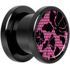 Pink Floral Lace Black Anodized Screw Fit Plug Set 00G