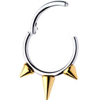 16G 3/8 Gold Tone Spike Punk Hinged Segment Ring