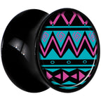 Black Acrylic Pink Teal Tribal Print Saddle Plug Set 1/2