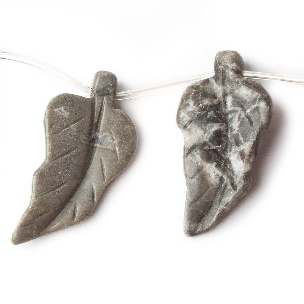 Marbled Grey Agate Beads Top Drilled Leaves 16 pieces