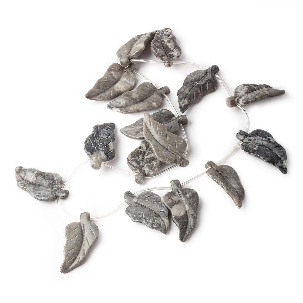 Marbled Grey Agate Beads Top Drilled Leaves 16 pieces