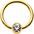 16G 3/8 Clear Gem 4mm Disc Gold IP BCR Captive Ring