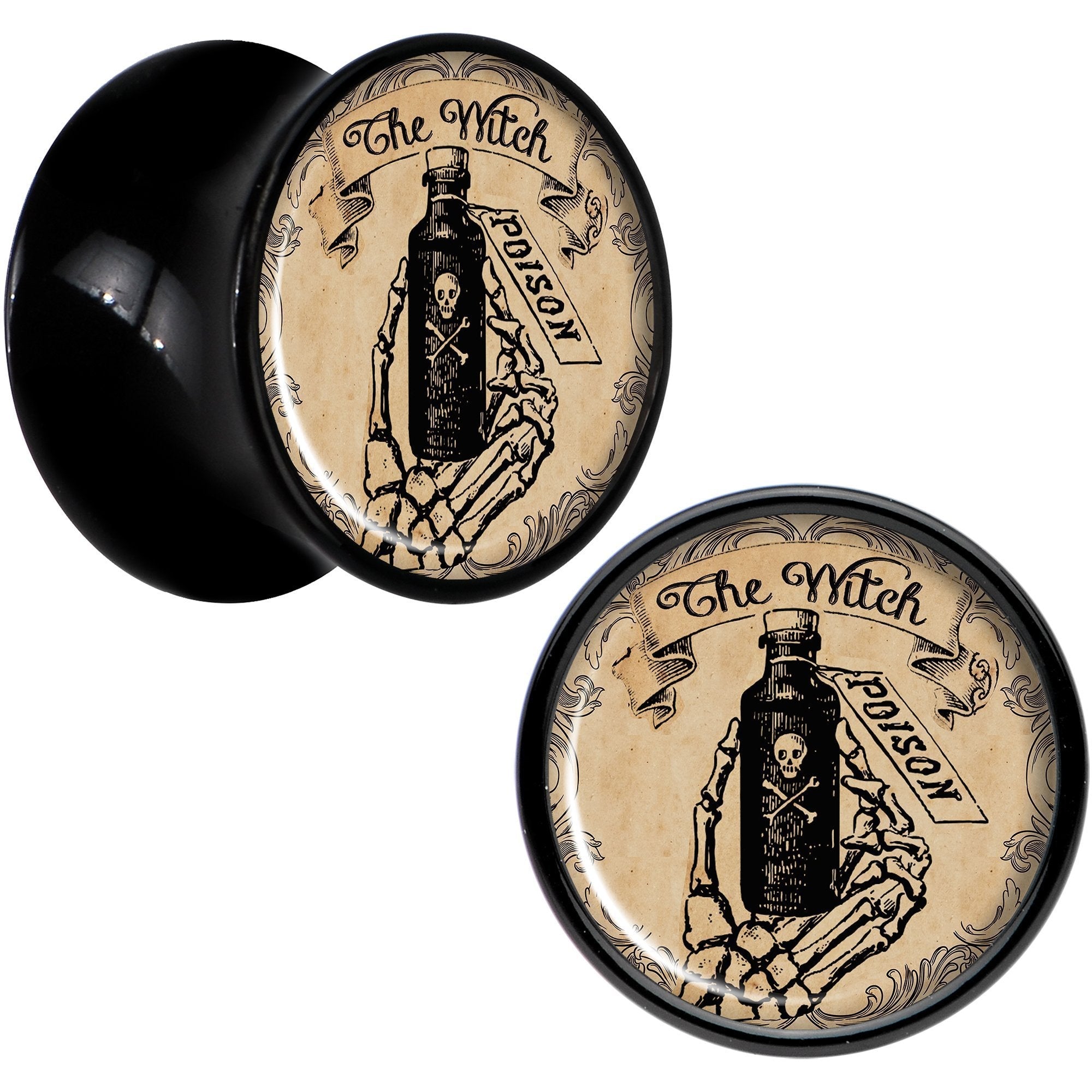 Witches Brew Poison Potion Halloween Black Acrylic Plug Set 0G to 20mm