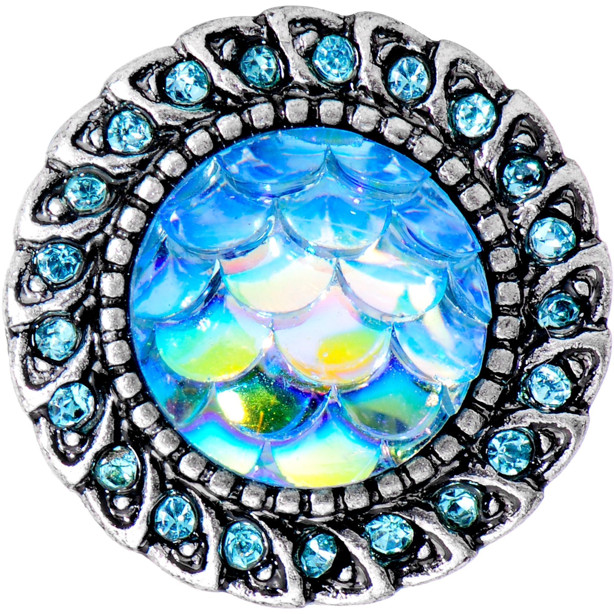 Aqua Gem Iridescent Blue Mermaid Scale Screw Fit Plug Set 6mm to 22mm
