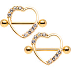 14G 3/4 Clear Gem Gold Anodized Heart Nipple Shield Set