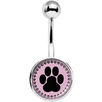 Black on Pink Paw Print Belly Ring