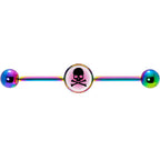 14G Pink Rainbow Skull Rainbow Industrial Barbell 37mm