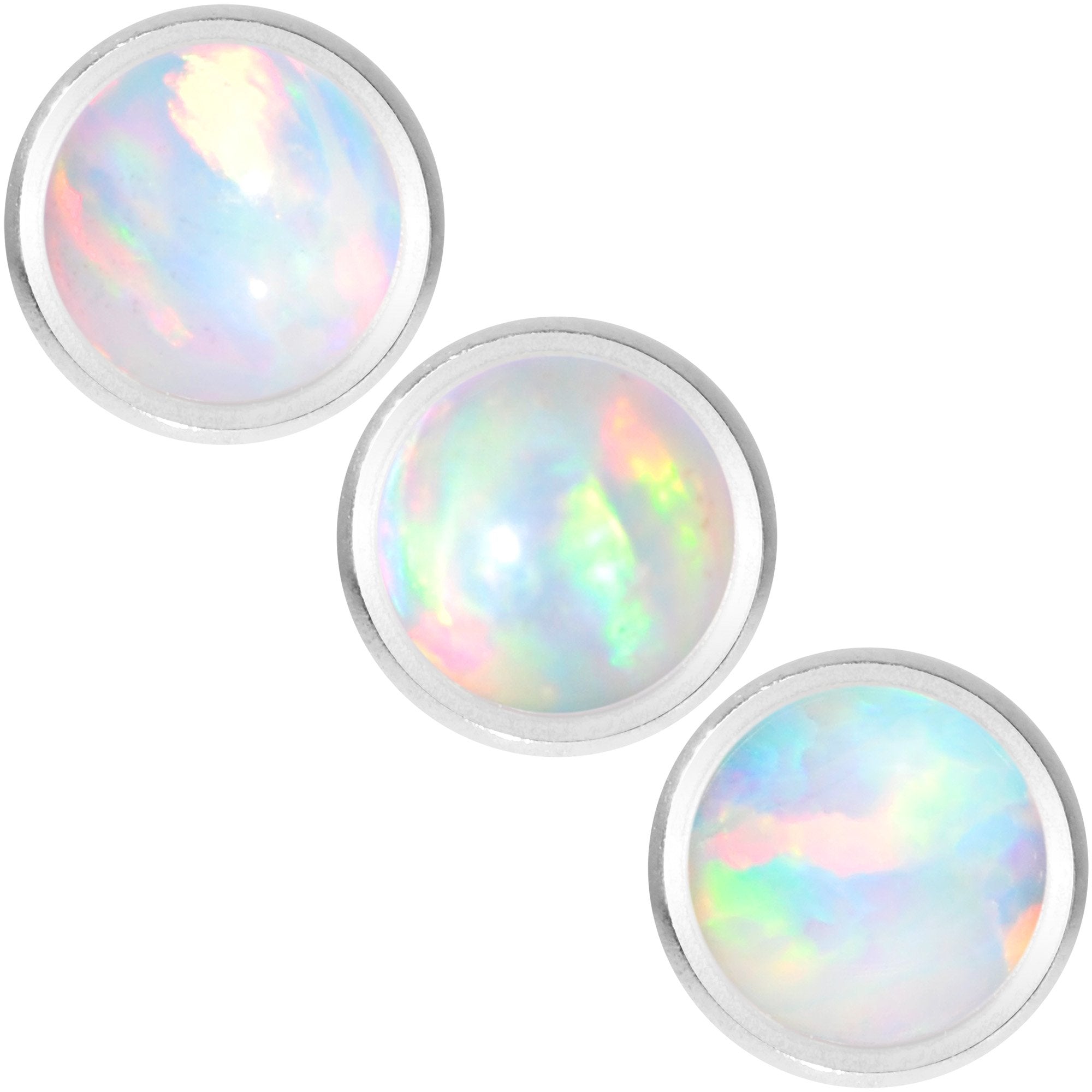 16G 1/4 White Faux Opal Tragus Cartilage Earring 3 Pack Set