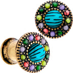Gold Plated Southwestern Stone Age Double Flare Plug Set 2G to 22mm