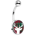 Red Green Plaid Reindeer Belly Ring