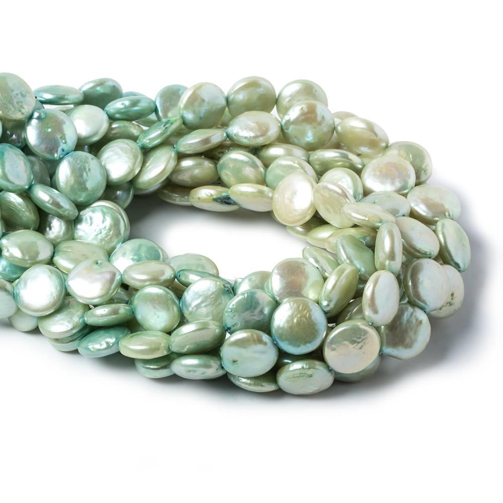 Ombre' Spearmint Green Freshwater Pearls Coin 15 inches 32 pieces 12mm