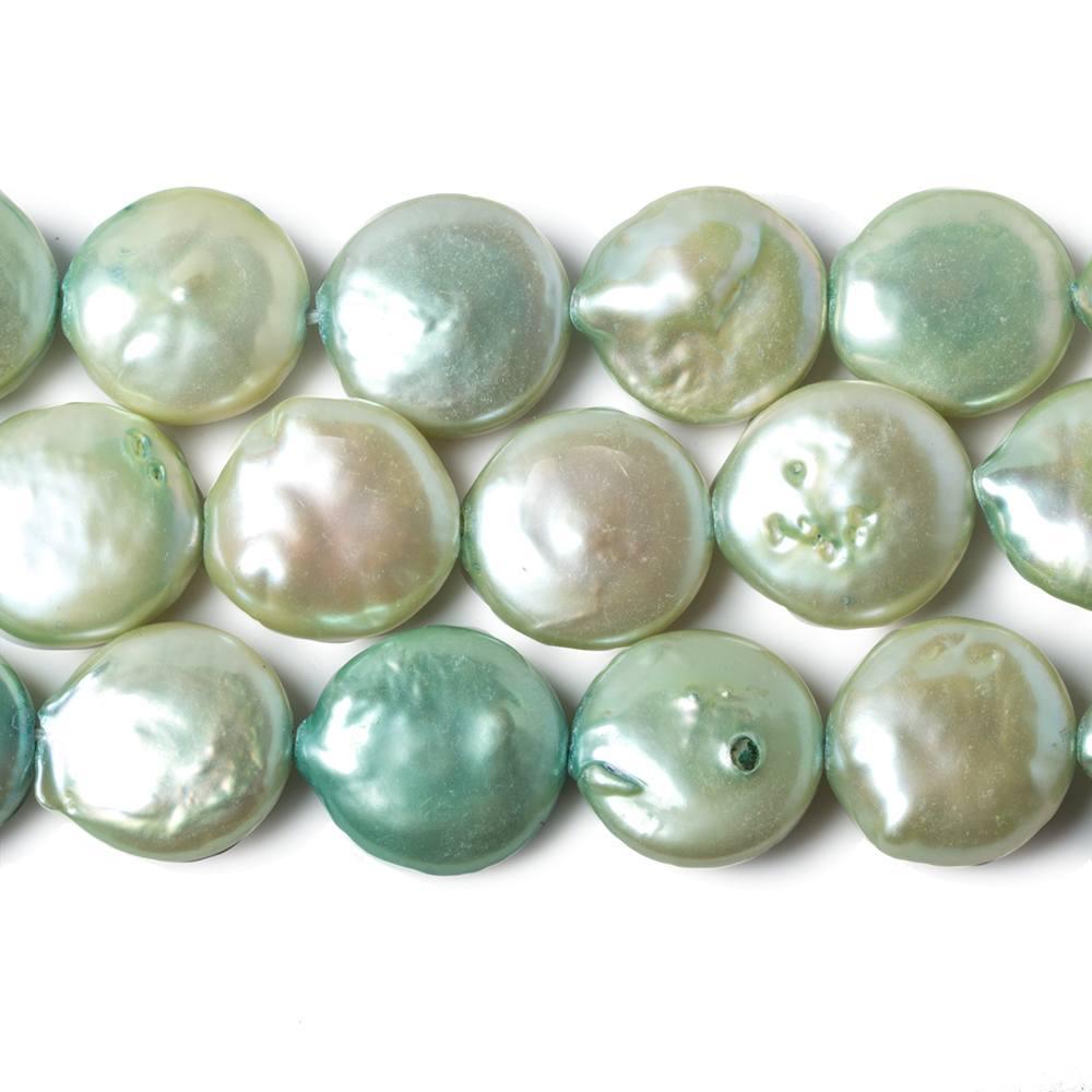 Ombre' Spearmint Green Freshwater Pearls Coin 15 inches 32 pieces 12mm