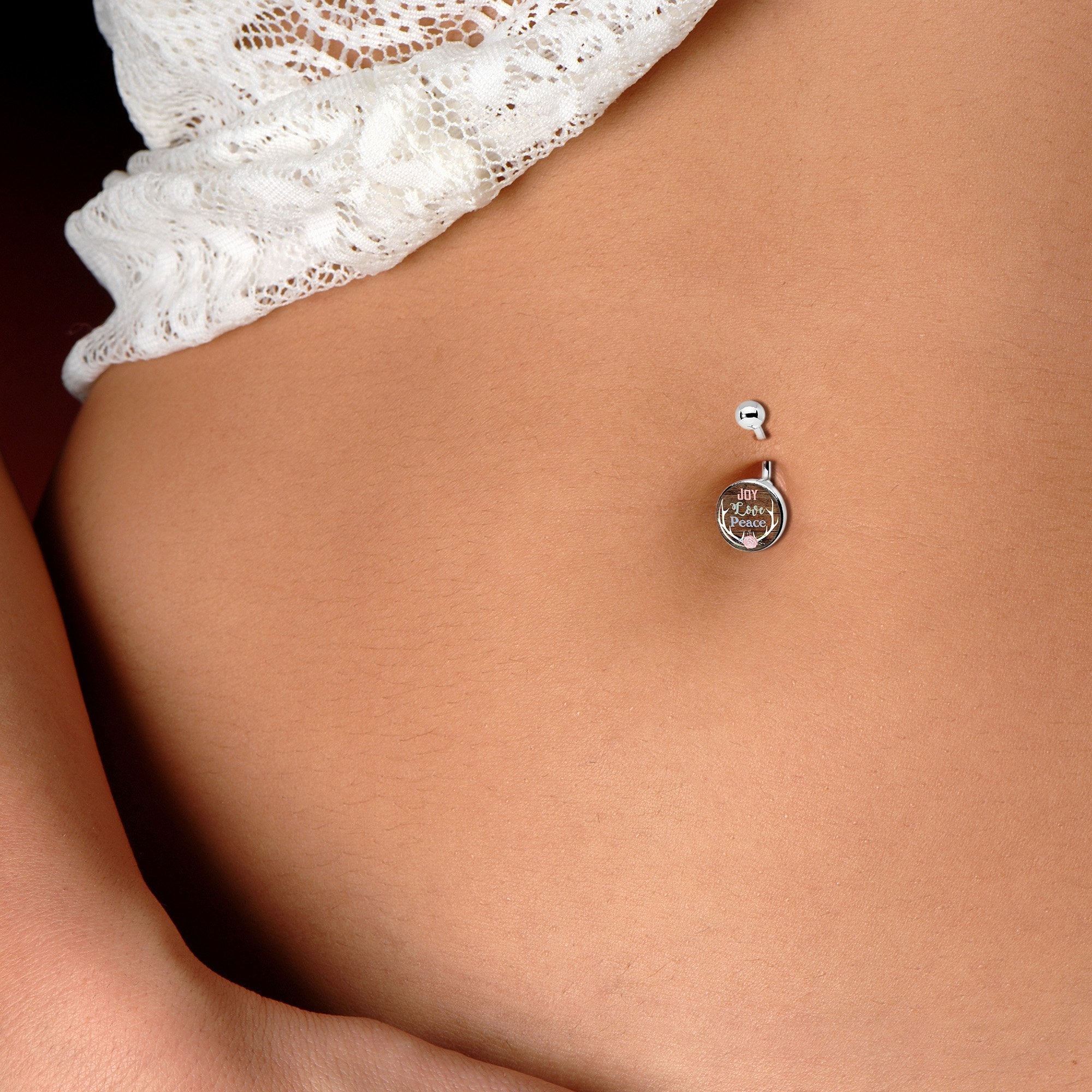 Joy Love Peace Antlers Black Belly Ring