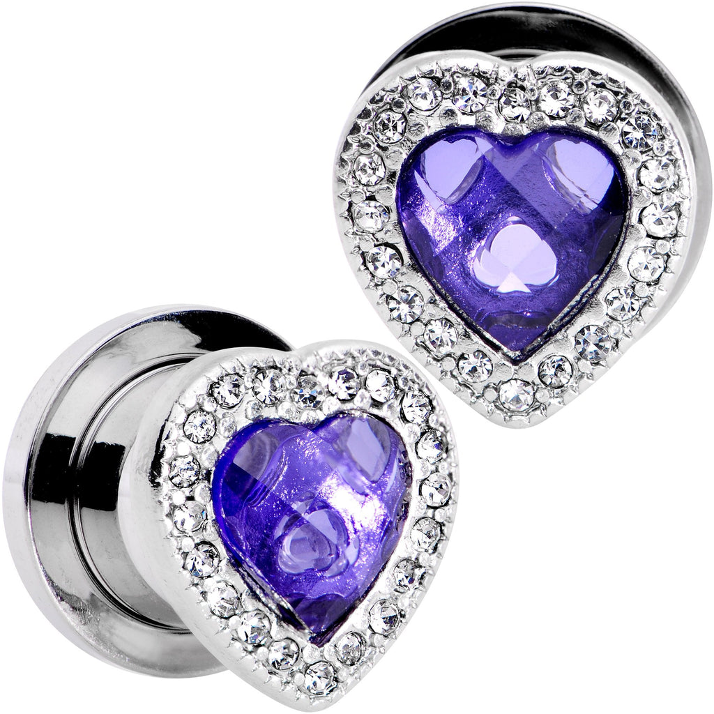 Clear Purple Gem Hug Your Heart Screw Fit Plug Set 6mm to 22mm