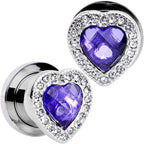 Clear Purple Gem Hug Your Heart Screw Fit Plug Set 6mm to 22mm