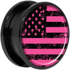 Pink American Flag Black Anodized Screw Fit Plug Set 20mm