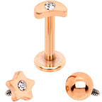 Clear CZ Rose Gold PVD Star Internally Threaded Labret Set of 3 Ends