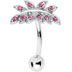 Pink Gem Sprouting Ivy Leaf Belly Ring