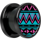 Pink Teal Tribal Print Black Anodized Screw Fit Plug Set 1/2