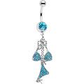 Aqua Gem Unraveled Bow Dangle Belly Ring