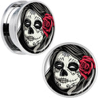 Katrina Sugar Skull with Rose Flower Steel Screw Fit Plug Set 20mm