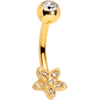 Clear Gem Field of Flowers Gold PVD Dangle Belly Ring