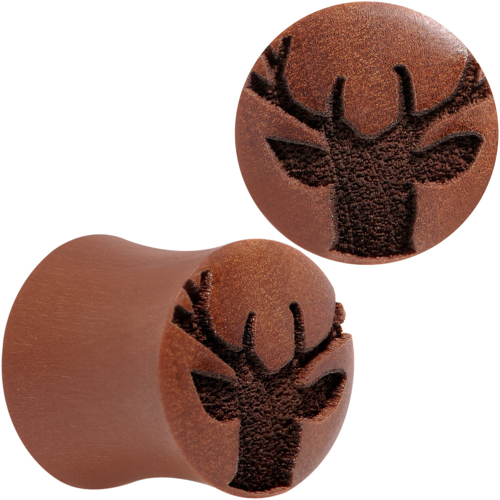 Organic Sawo Wood Holiday Antler Deer Saddle Plug Set Sizes 8mm to 25mm