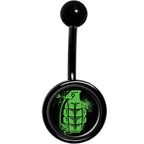 Green Grenade Black Belly Ring