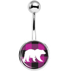 Pink Black Plaid Polar Bear Belly Ring