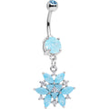 Aqua Blue CZ Gem Epic Ice Flower Dangle Belly Ring