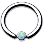 10G 1/2 White Faux Opal 4mm Disc BCR Captive Ring