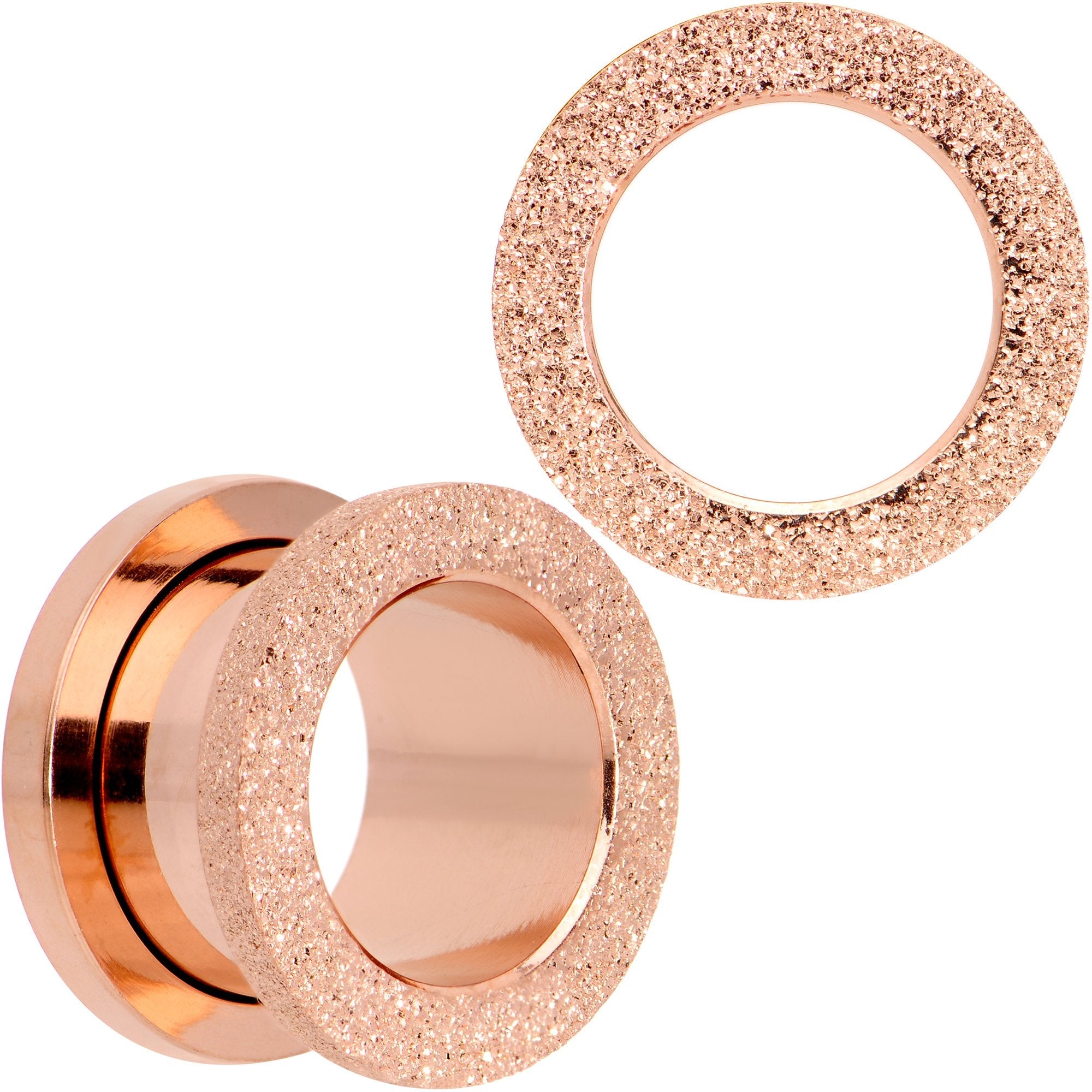 Rose Gold PVD Sandblasted Screw Fit Tunnel Plug Set 5mm to 16mm