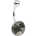Holiday Rustic Wood Moose Belly Ring