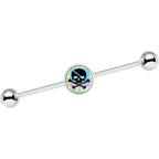 14G Pink Green Plaid Heart Skull Industrial Barbell 37mm