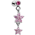 16G 1/4 Pink Gem Double Star Dangle Cartilage Tragus Earring