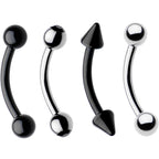 16G 5/16 Black Plated Steel Curved Barbell Eyebrow Ring Set of 4