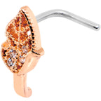 20G Clear CZ Rose Gold Tone Leaf Faux Hoop L Shaped Nose Ring