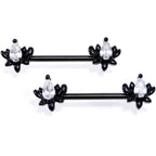 White Gem Black Anodized Fiery Flame Barbell Nipple Ring Set