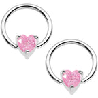 14G Pink CZ Gem Heart Captive Ring Barbell Nipple Ring Set