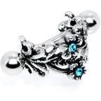 16G 1/2 Blue Gem Double Daisy Flower Cuff Cartilage Earring
