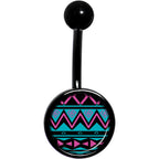 Pink Teal Tribal Pattern Black Belly Ring