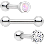16G 1/4 Clear Gem Inlay Cartilage Tragus Earring 3 Pack Set