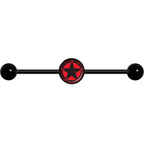 14G Black Red Distressed Star Black Industrial Barbell 37mm