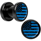 Blue American Flag Black Anodized Screw Fit Plug Set 2G