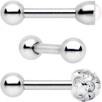 16G 1/4 Clear Gem Inlay Cartilage Tragus Earring 3 Pack Set