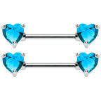 14G 9/16 Multi Color Heart Gem Barbell Nipple Ring Pack Set of 6