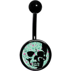 Green Pink Floral Skull Black Belly Ring
